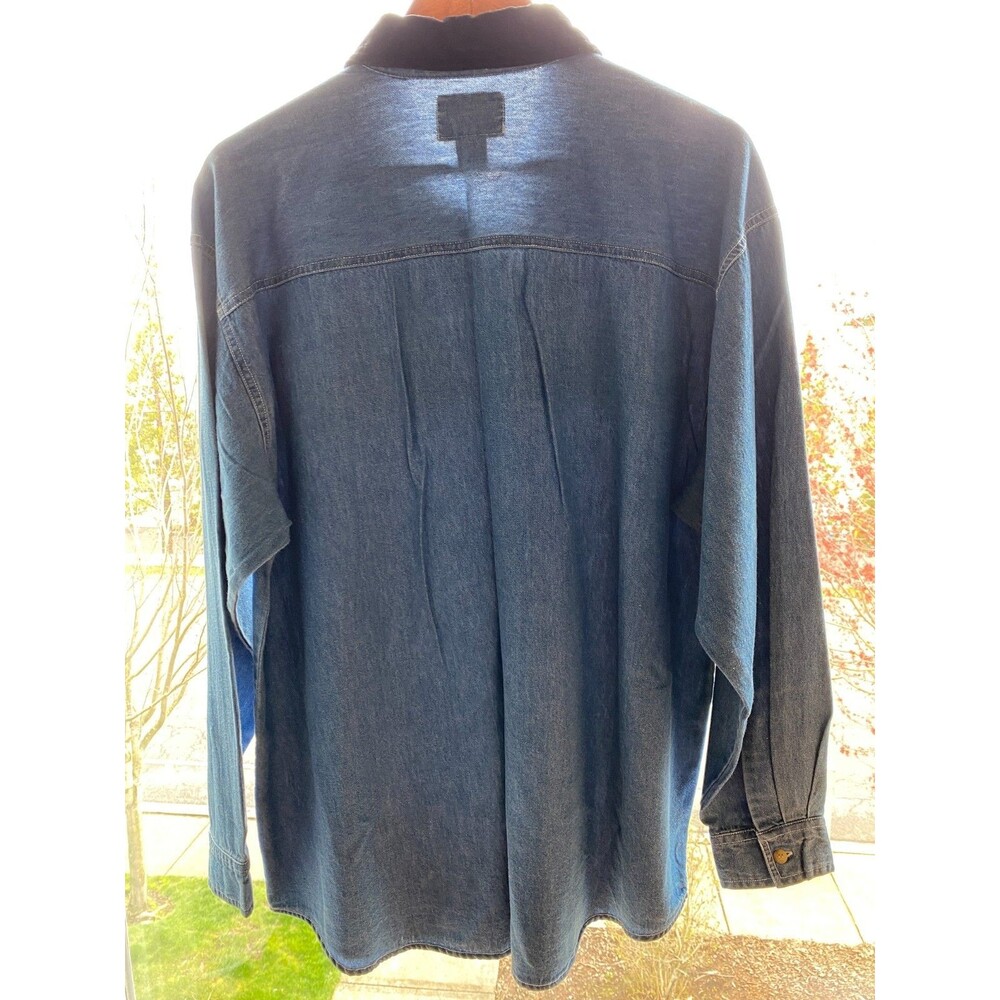 Quizz Again NY Women's Long Sleeve Shirt L Velvet Collar Embroider Bear Denim‎ - Picture 3 of 9